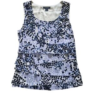 St. John Silk Ruffled Sleeveless Top Blue Polka Dot Layered Blouse Size 8‎